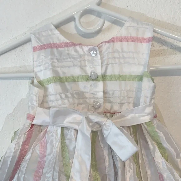 GIRLS PARTY DRESS 2T FULL SKIRT PINK WHITE RIBBON EASTER - Picture 5 of 5
